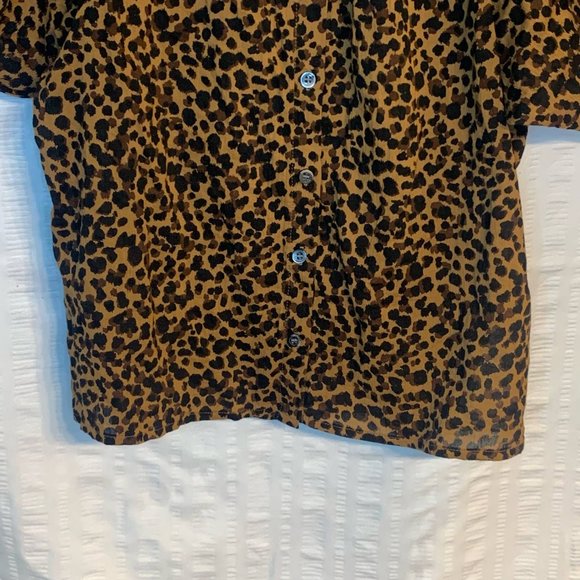 Madewell Animal Print Short Bubble Sleeve Crew Neck Button Up Shirt Womens XS - Picture 7 of 13